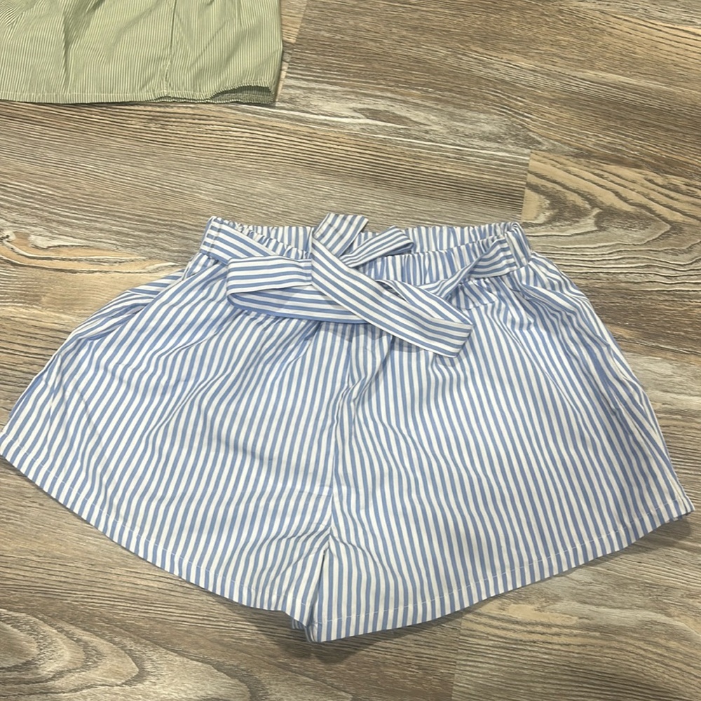 blue and white striped beach shorts